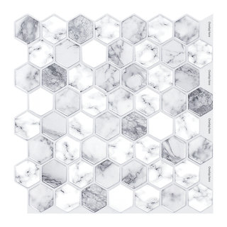 Grey Hexagon Tile Stone Look Self Adhesive Vinyl Sticker  Backsplash (Set Of 10) 